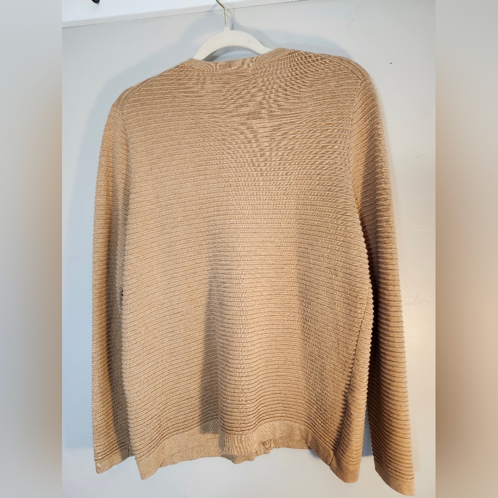 Lands' End Beige Cardigan Ribbed Sweater Botton Sz L - Picture 6 of 7